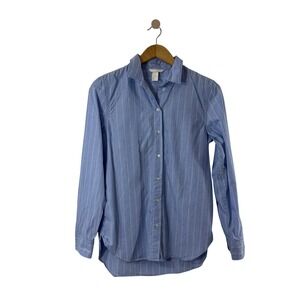 HM Blue White Striped Button Down Shirt Womens Size 2 Cotton Long Sleeve